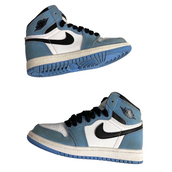 Nike Air Jordan 1 Retro Blue & White Leather High OG UNC Boys Sneakers Size 12C - Picture 3 of 10